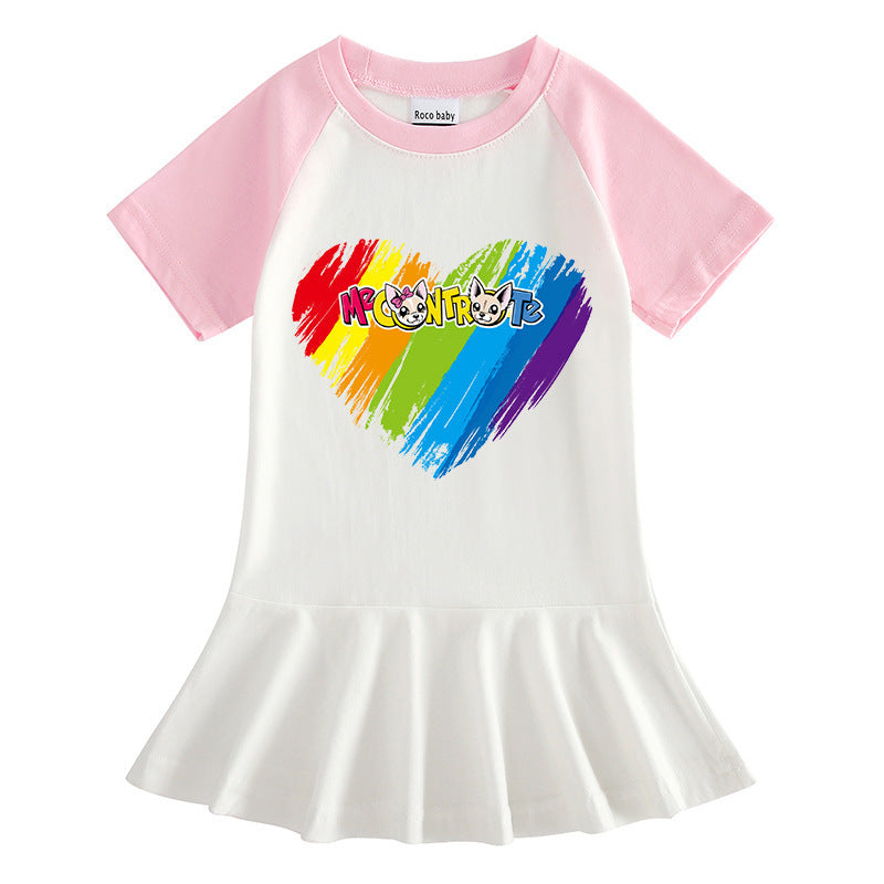 Cartoon half sleeved girls' dress