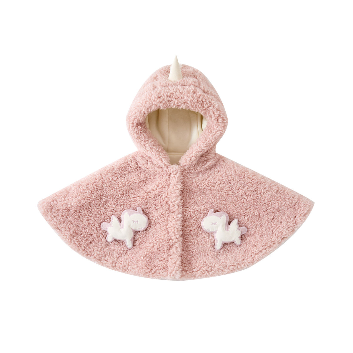 Fleece Lined Thick Furry Cloak for Baby Girls, Versatile Warm Hooded Cartoon Poncho