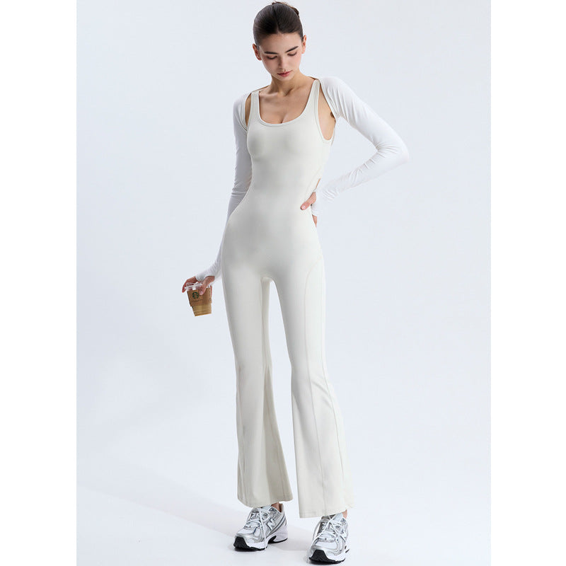 Sexy Backless Long Pants Bodysuit Yoga Set Slim Seamless Flared Leggings Sports Bodysuit