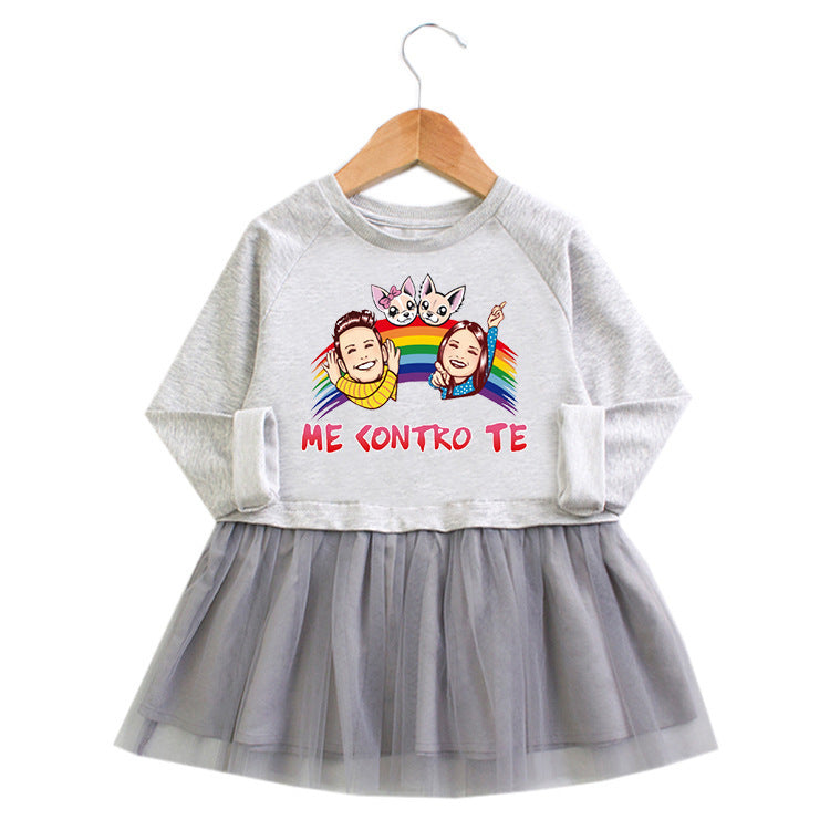Girls' dress cartoon long sleeved mesh