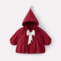 Cotton Outfit Set with Bow for Baby Girls, Thickened and Warm Winter Coat and Bottoms Two-Piece Set