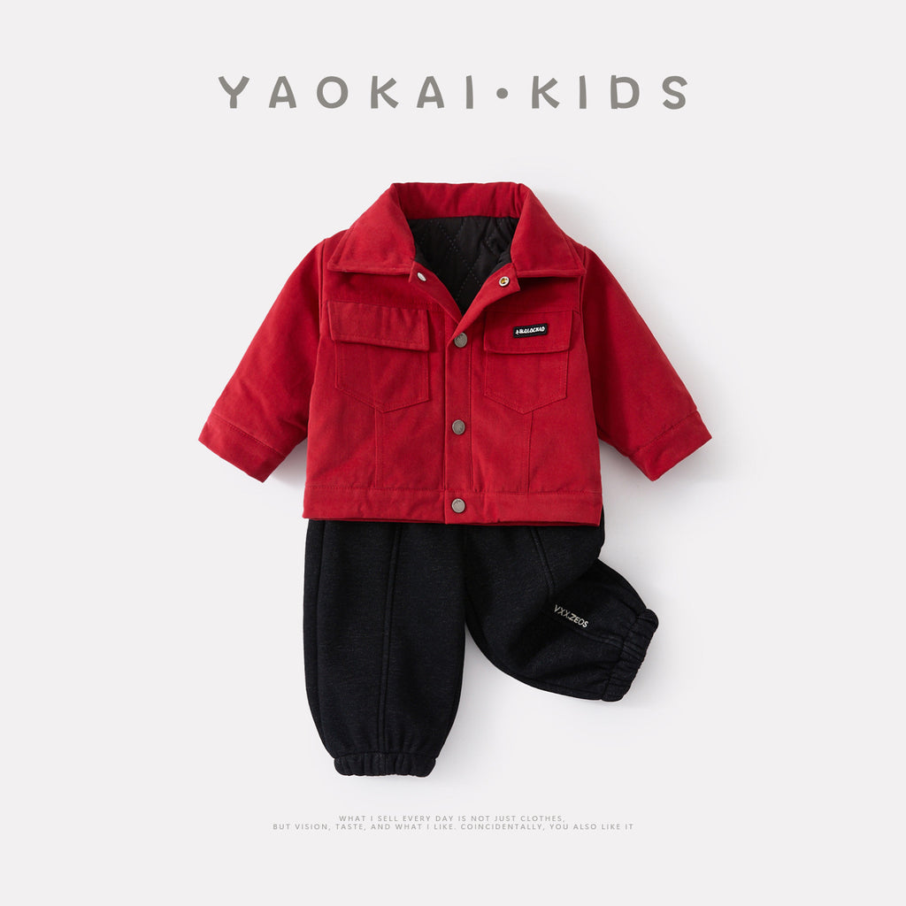 Cotton-Padded Jacket and Pants Set, Thickened Warm Two-Piece Outwear for Infants and Toddlers