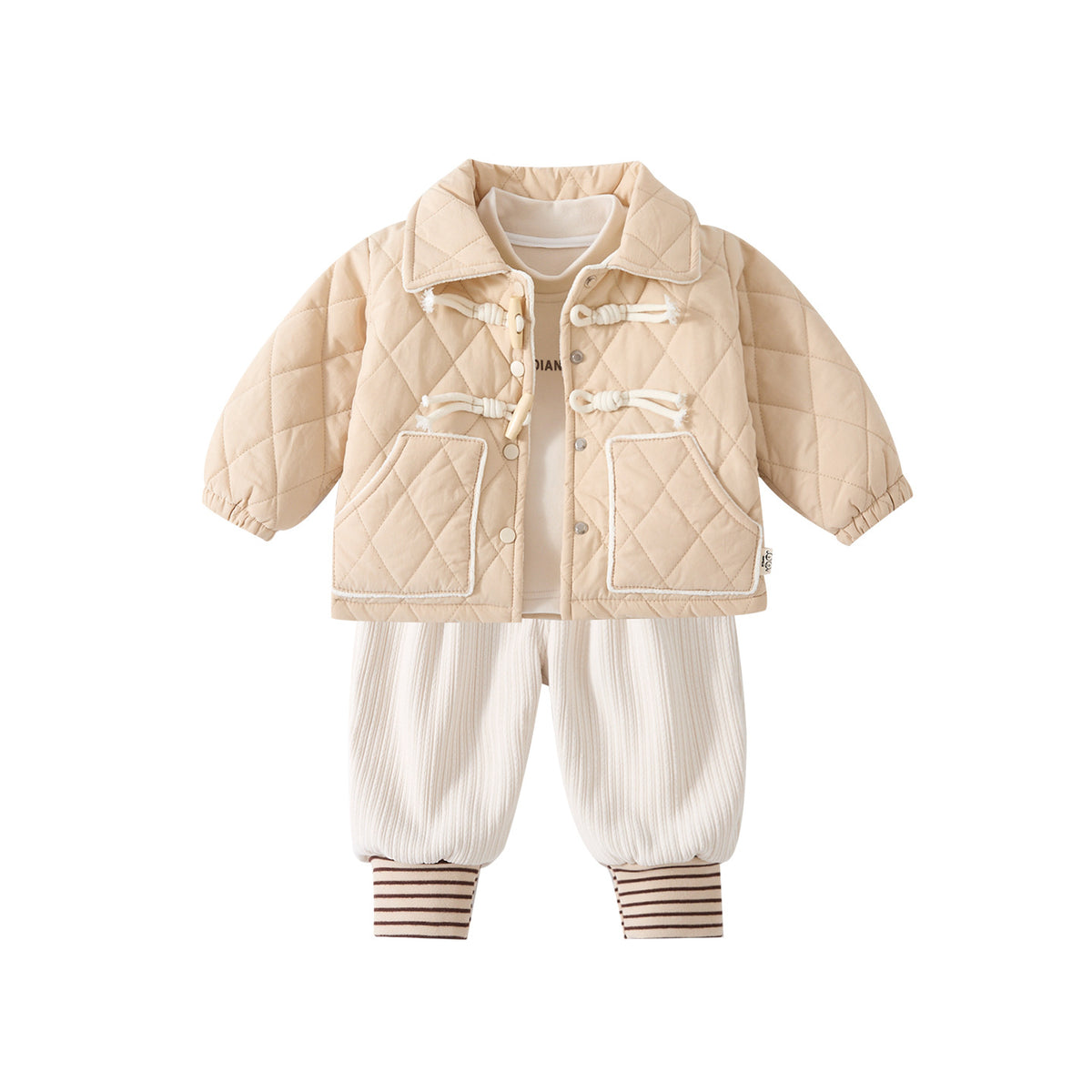 Cotton-Padded Thick Outerwear Set, Baby Fleece Lined Bottom Shirt and Sweatpants Three-Piece Fashion Set