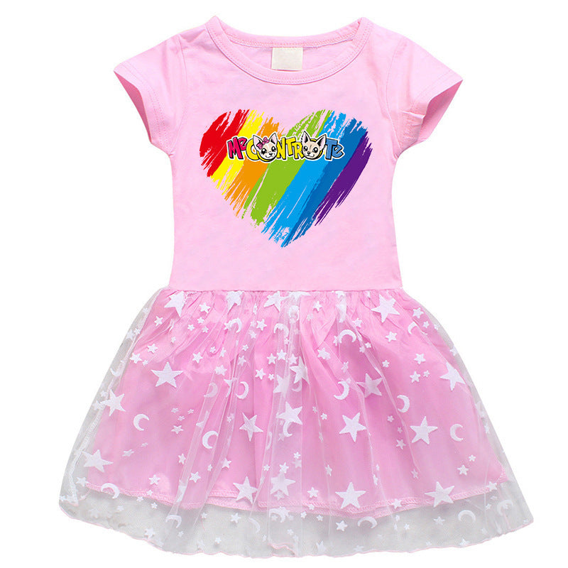 Cartoon star moon mesh short sleeved skirt