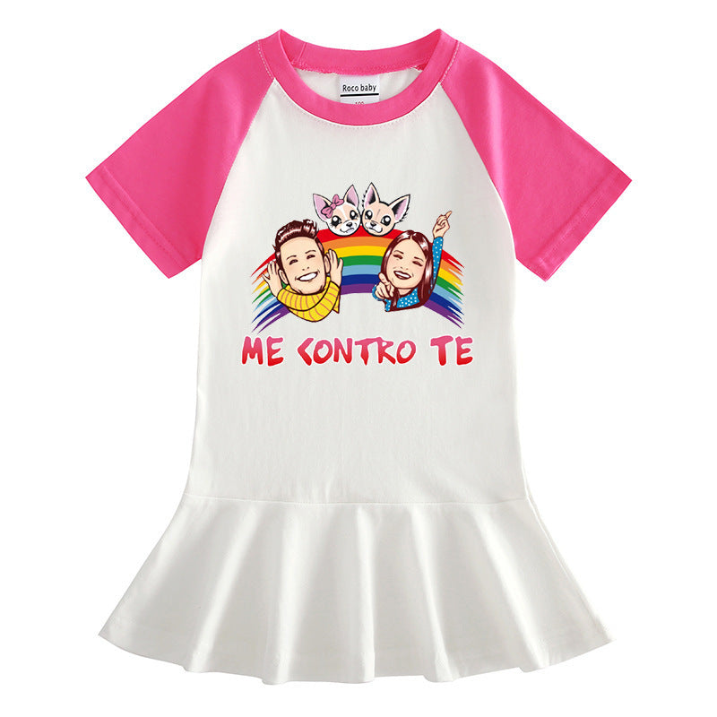 Cartoon half sleeved girls' dress