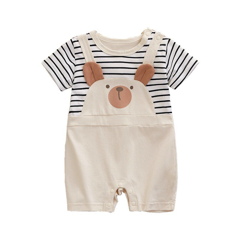 Cute Baby Short Sleeve Romper Infant Bodysuit Newborn Fake Two-Piece Crawler Lightweight Onesie