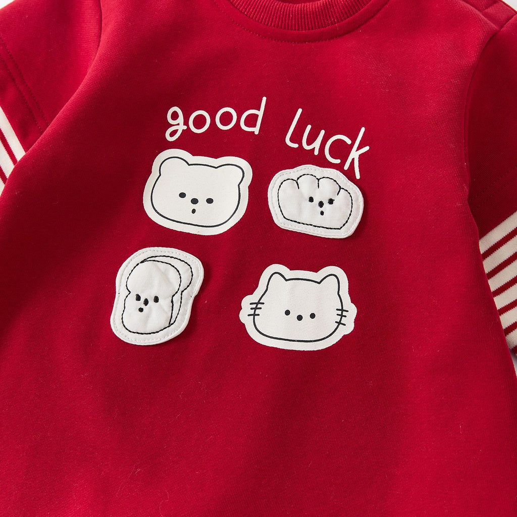 Cartoon Faux Two-Piece Romper, Cute Printed Patchwork Long Sleeve Bodysuit for Infants