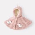Fleece Lined Thick Furry Cloak for Baby Girls, Versatile Warm Hooded Cartoon Poncho