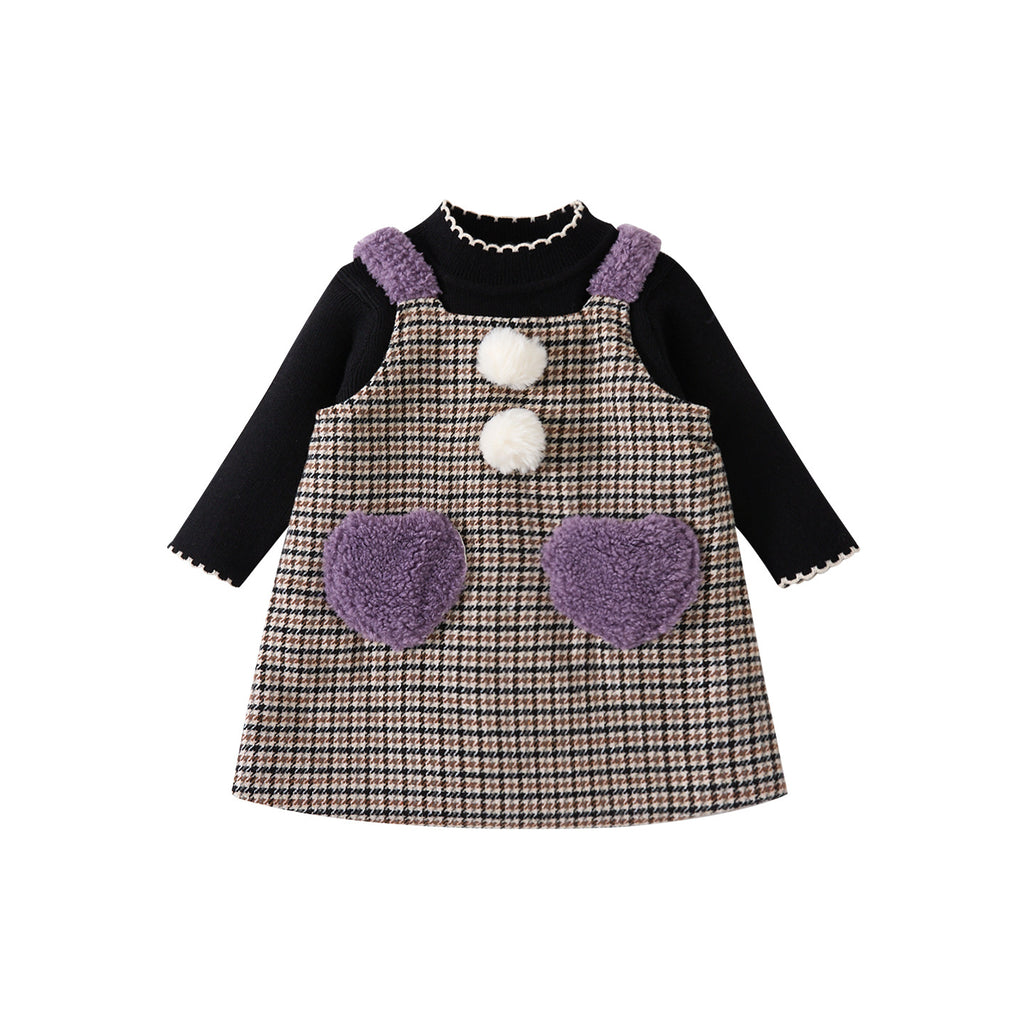 Thickened Heart-shaped Bodysuit Dress Set for Baby Girls, Knit Sweater Two-piece Outfit