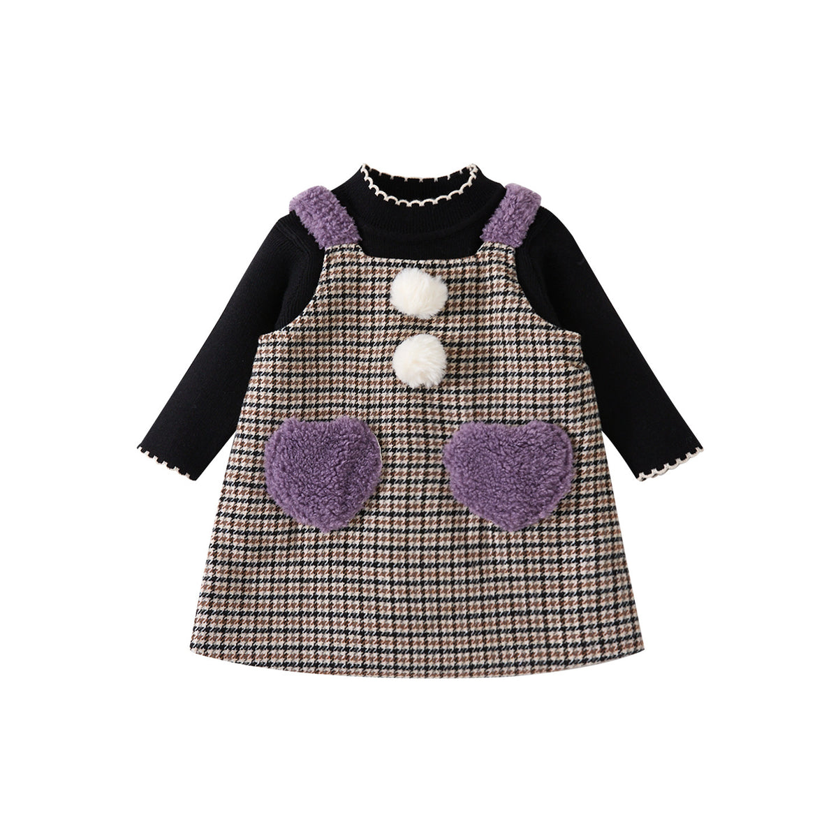 Thickened Heart-shaped Bodysuit Dress Set for Baby Girls, Knit Sweater Two-piece Outfit