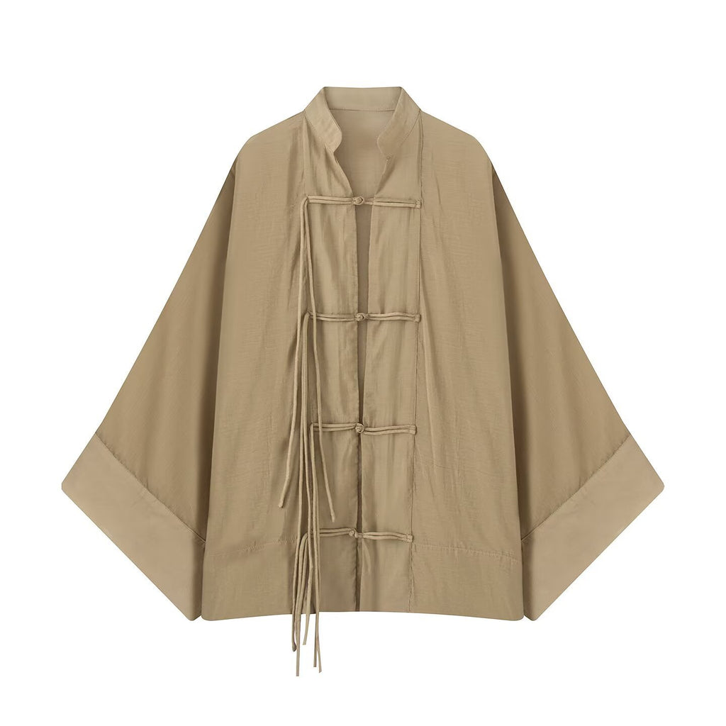 Knot buckle loose casual drape shirt