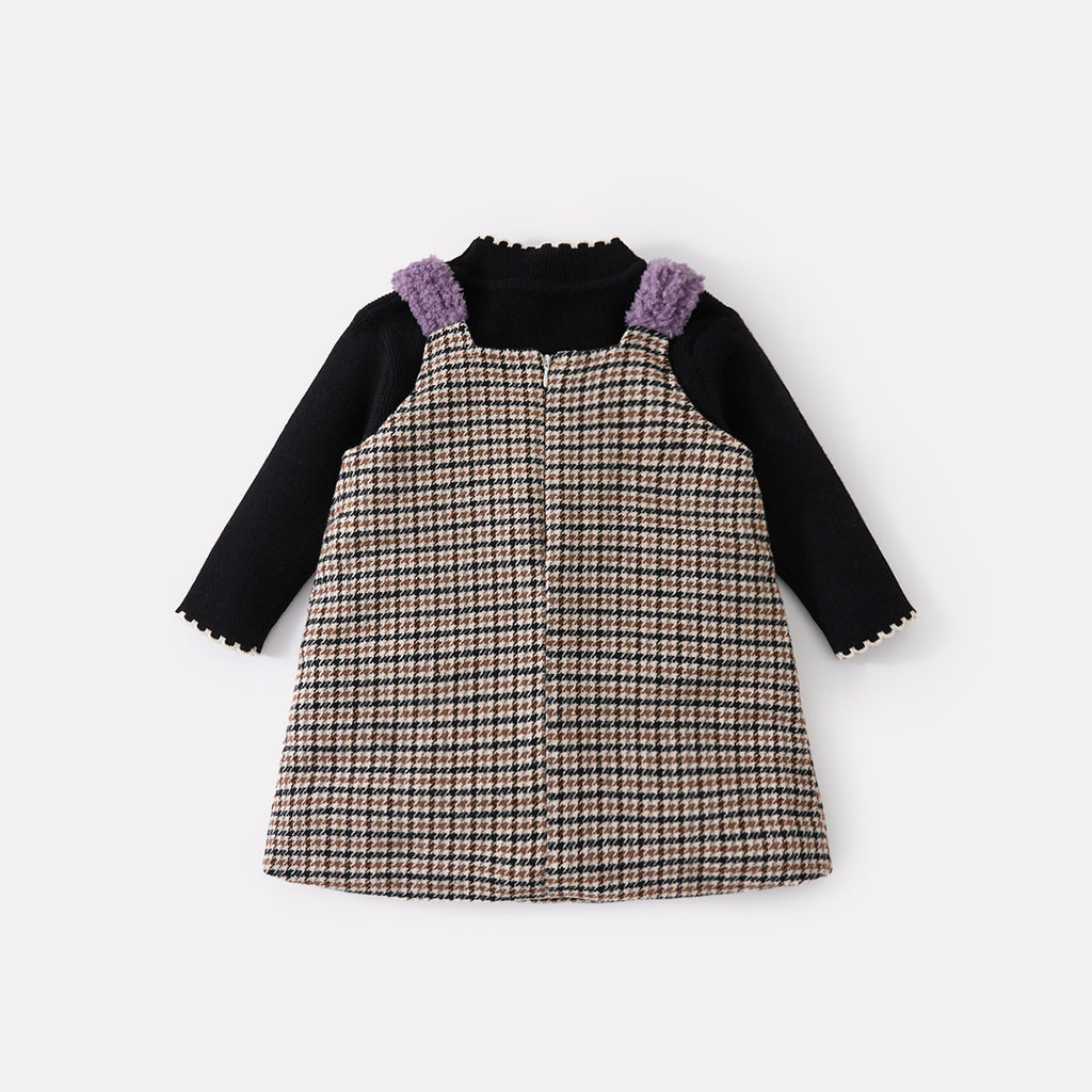 Thickened Heart-shaped Bodysuit Dress Set for Baby Girls, Knit Sweater Two-piece Outfit
