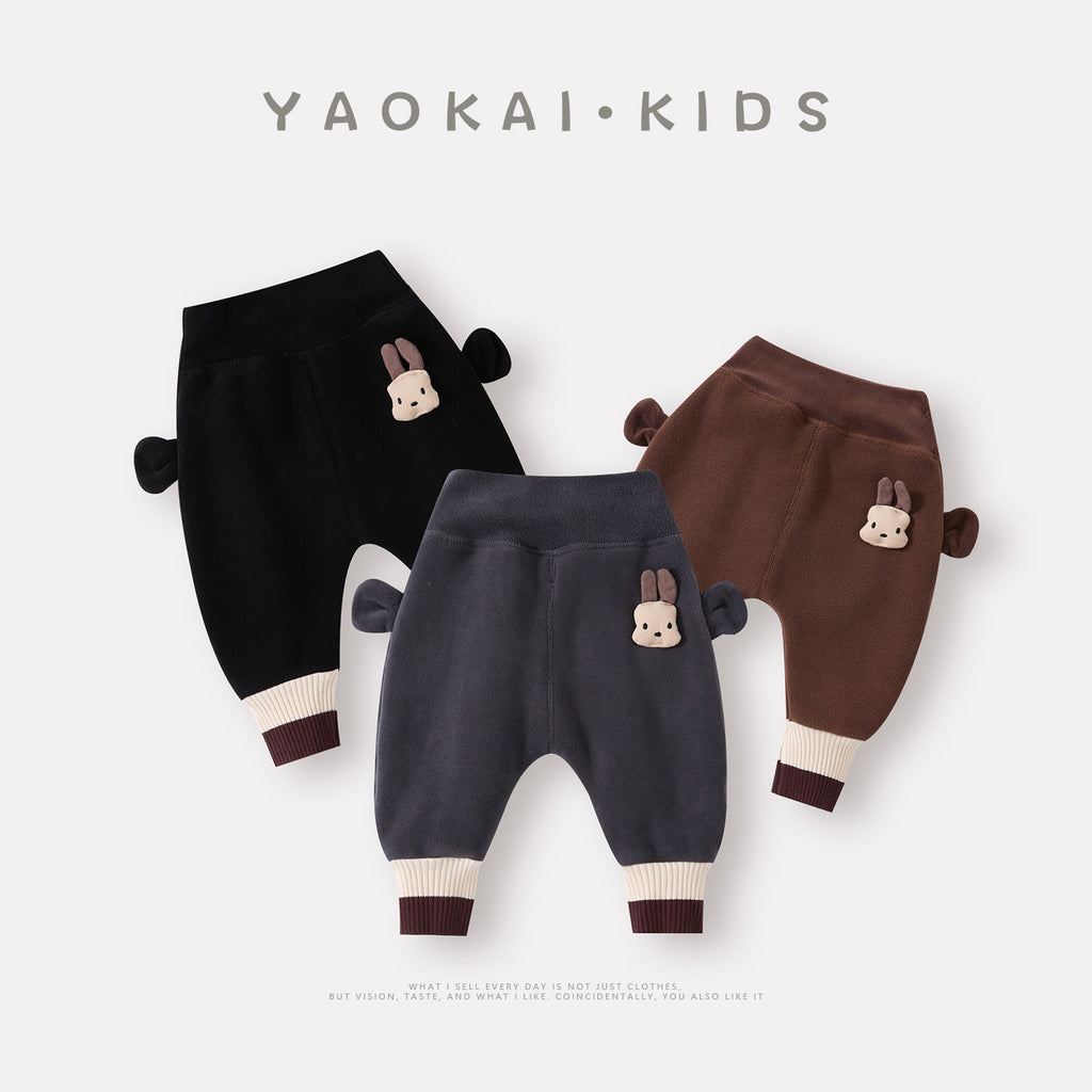 Thickened Fleece Baby Pants with Cartoon Print, Casual and Versatile for Toddlers