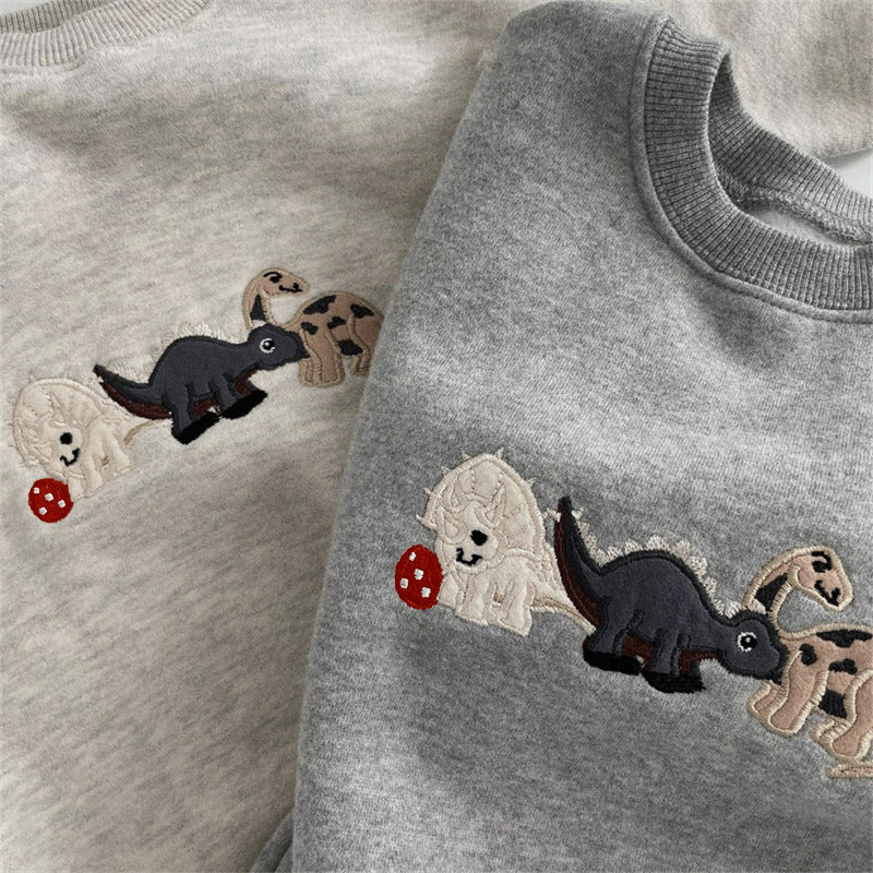 Dinosaur embroidery fleece bag fart hoodie crawling suit