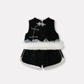 Outfit for Baby Girls, Fleece-Lined Thickened Vest and Shorts Set, Three-Piece Bottoms Set
