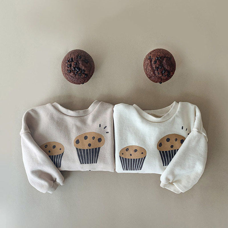 Cute cake printed fleece casual hoodie
