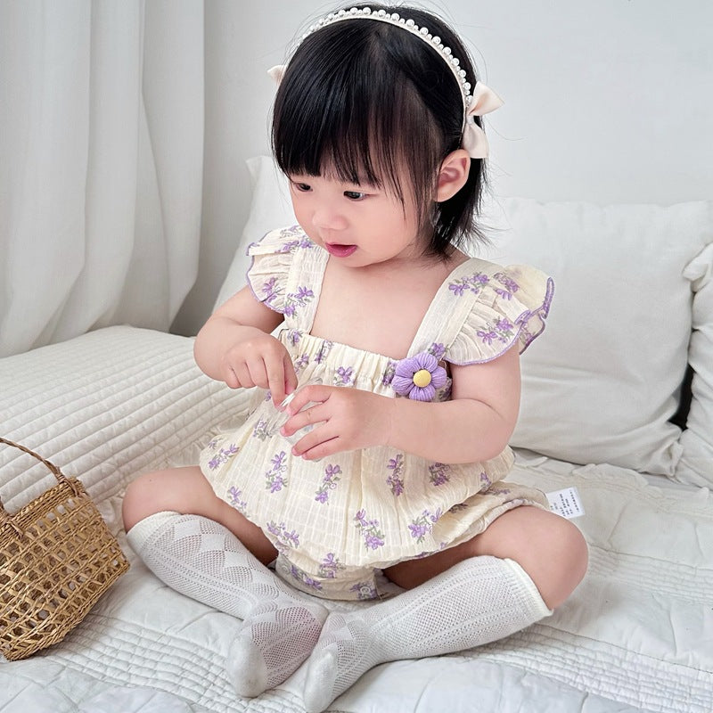 Baby Girl Sleeveless Romper, Newborn Infant Triangular Bodysuit, Lightweight Onesie
