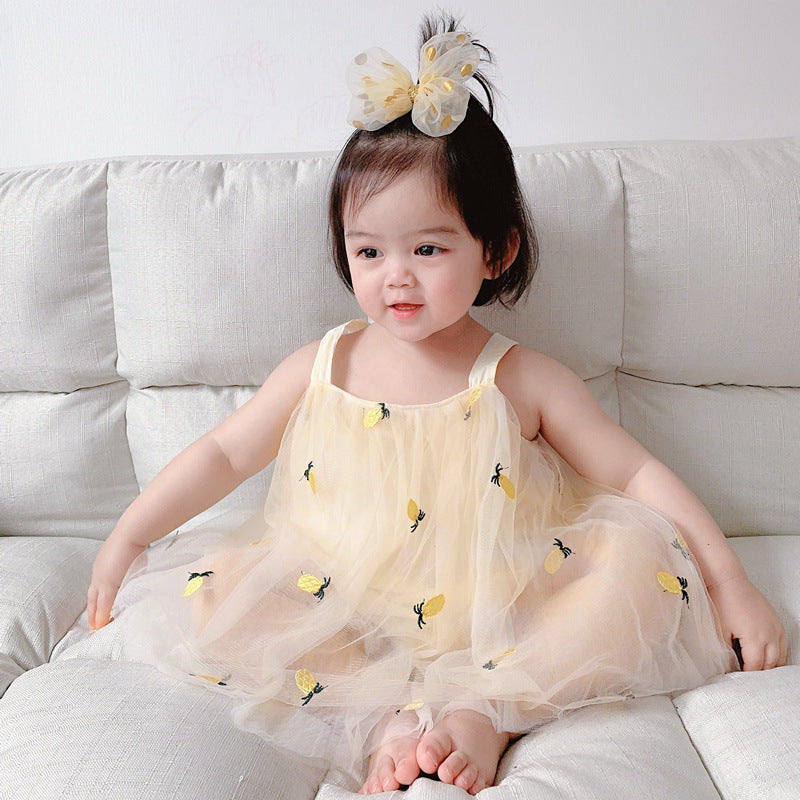Stylish Baby Triangular Romper, Girl's Bodysuit with Straps and Mesh Skirt, Newborn Baby Crawling Suit