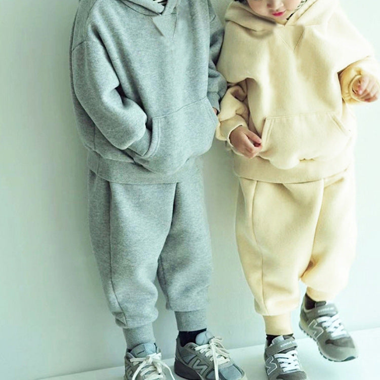 Casual men's and women's fleece hoodie sports two-piece set