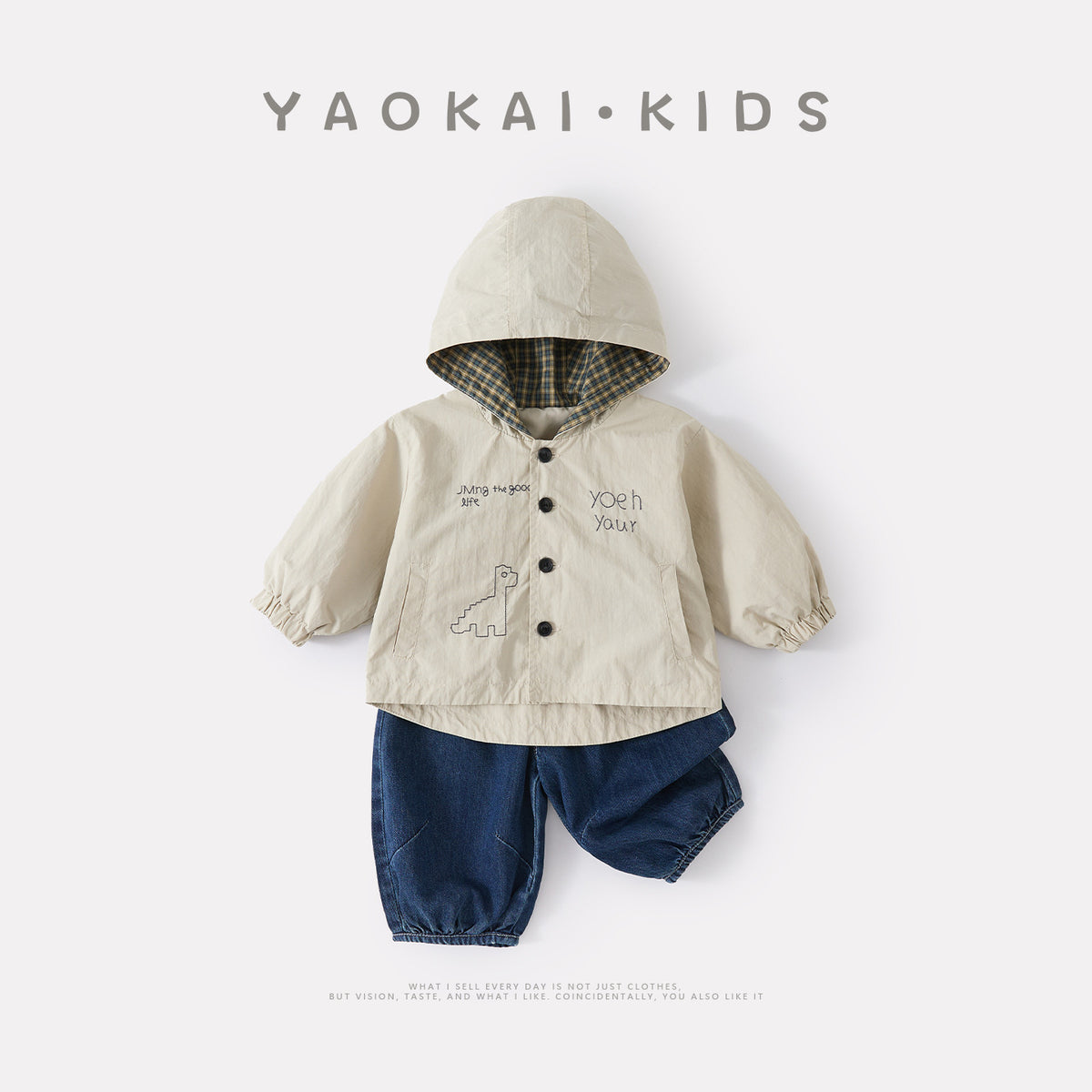 Color-block Hooded Outfit Set for Boys, Two-piece Suit with Cardigan and Jeans