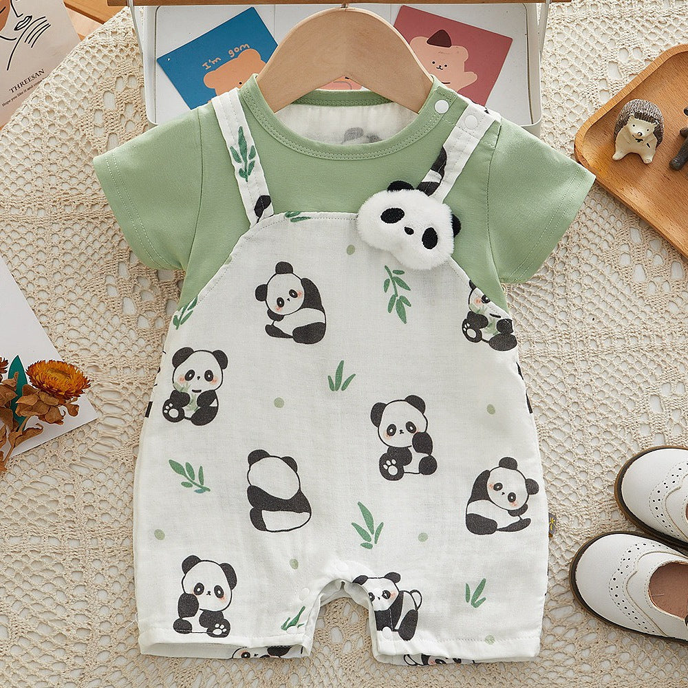 Baby Onesie, 100-Day Baby Short Sleeve Romper, Fake Two-Piece Bodysuit