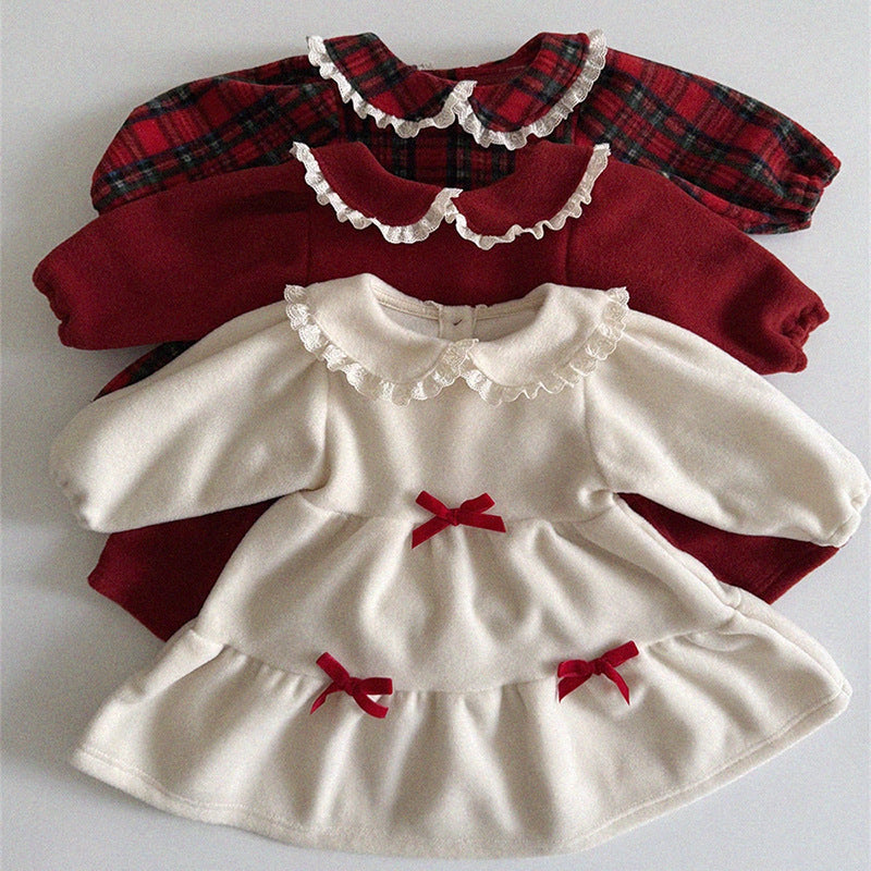 Sweet bow lace dress for children