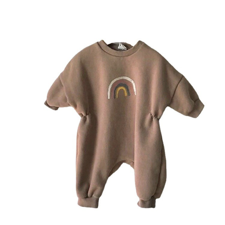 Rainbow fleece concealed button one-piece fleece hoodie and climbing suit