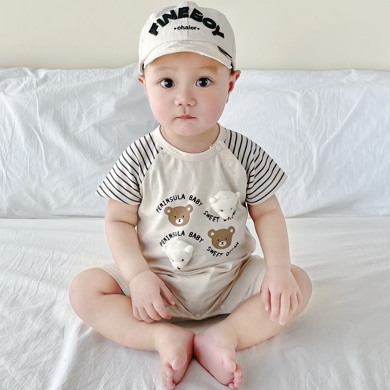 Cute Baby Short Sleeve Romper Infant Bodysuit Newborn Fake Two-Piece Crawler Lightweight Onesie