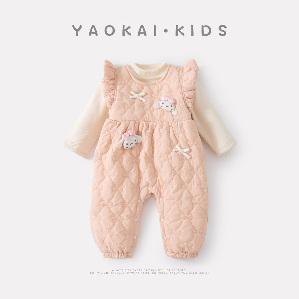 Infant Bodysuit Set for Baby Girls, Fleece-Lined Thickened Crawler Outfit Two-Piece Base Layer