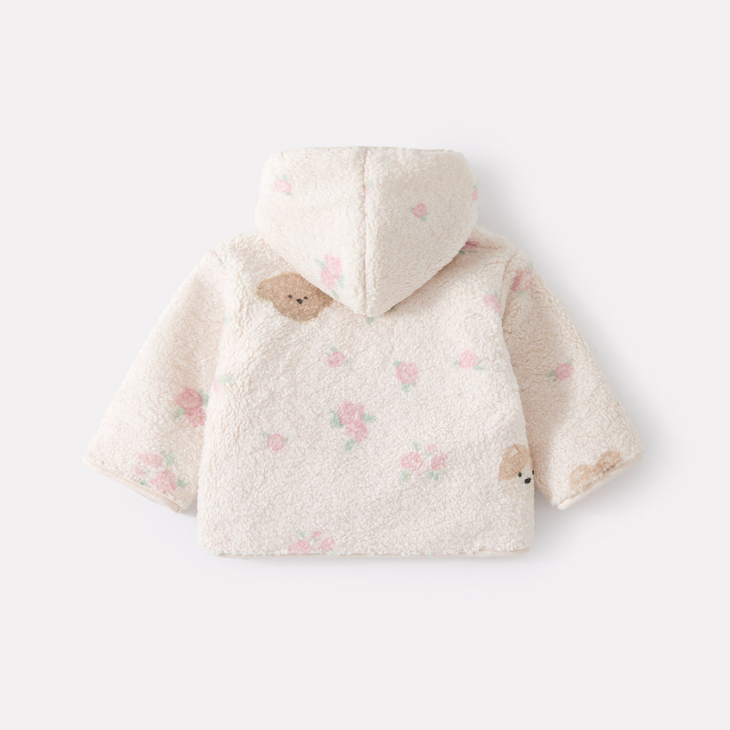 Cute Baby Thermal Hooded Cardigan and Pants Set, Thickened One-Piece Warm Outwear for Girls