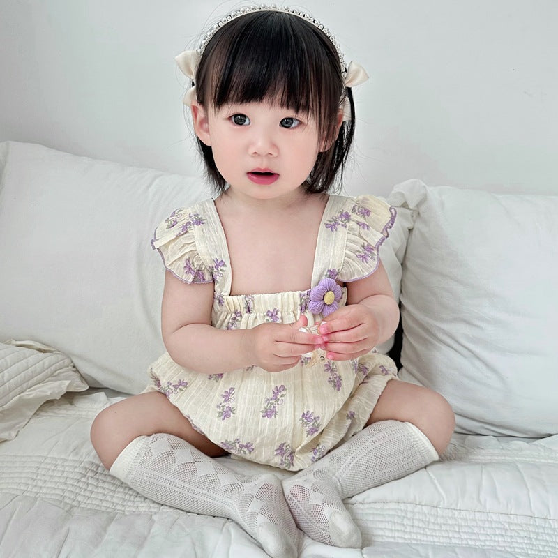 Baby Girl Sleeveless Romper, Newborn Infant Triangular Bodysuit, Lightweight Onesie