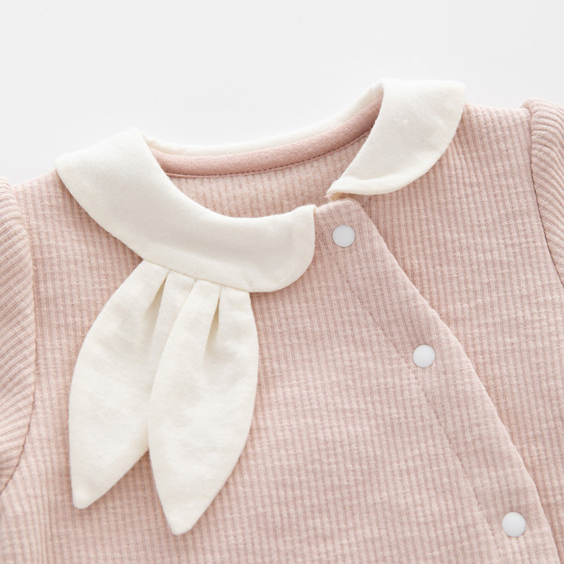 Fleece-Lined Baby Onesie Long Sleeve Newborn Cute Girl Hooded Romper Infant Bodysuit Children's Clothing