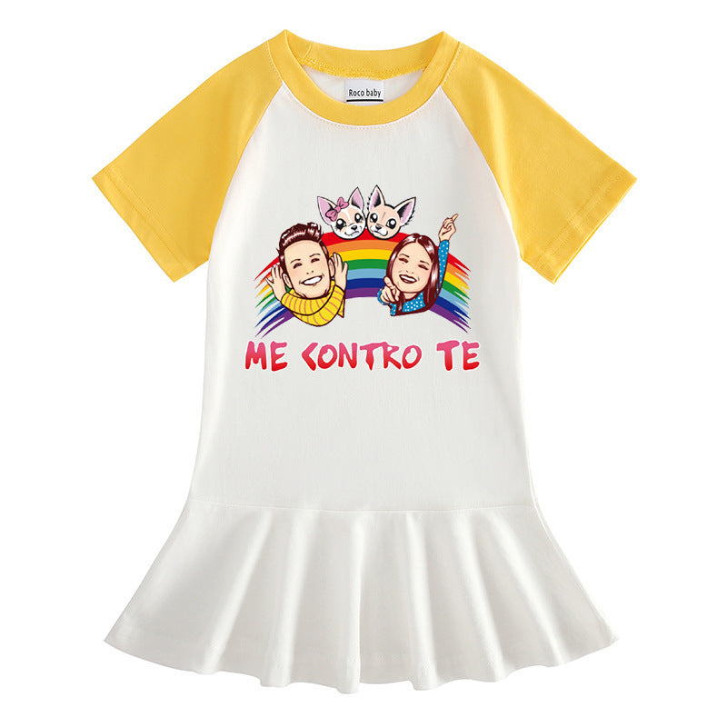 Cartoon half sleeved girls' dress
