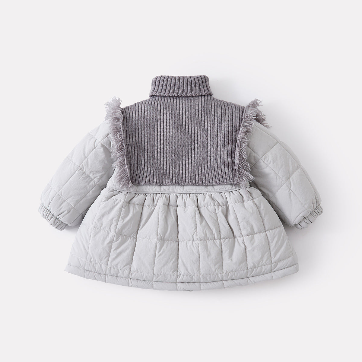 Long Cotton Coat with Removable Shoulder Shawl for Baby Girls, Quilted Fleece Lined, Warm Outerwear