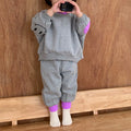 Smiling face contrasting collar fleece hoodie casual two-piece set