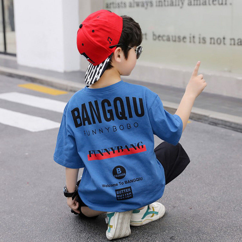 Children's Short Sleeve Set, Cool Boys' Casual T-Shirt, Medium to Large Kids' Sporty Two-Piece
