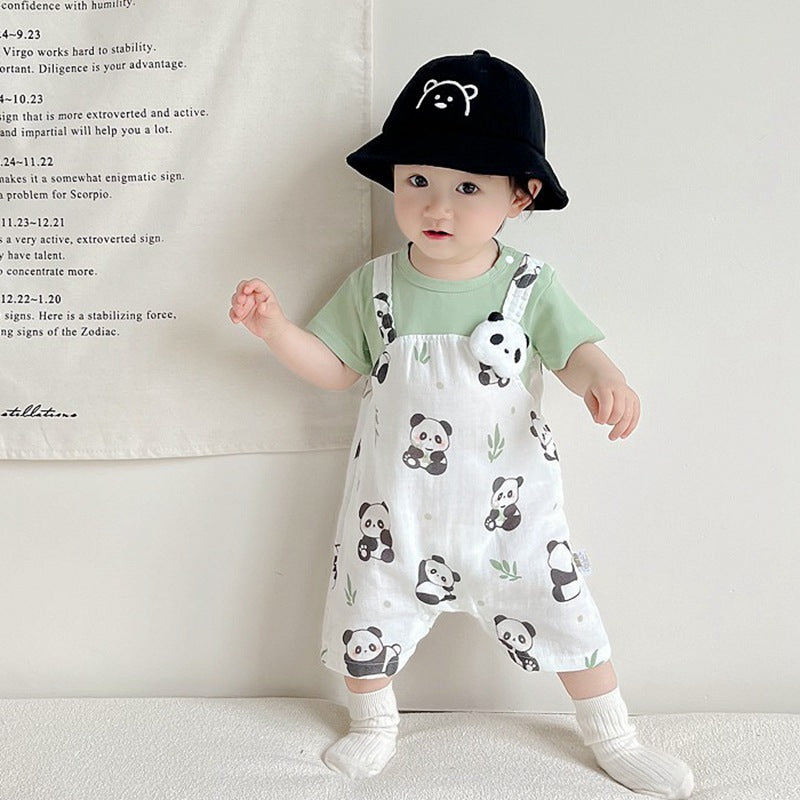 Baby Onesie, 100-Day Baby Short Sleeve Romper, Fake Two-Piece Bodysuit