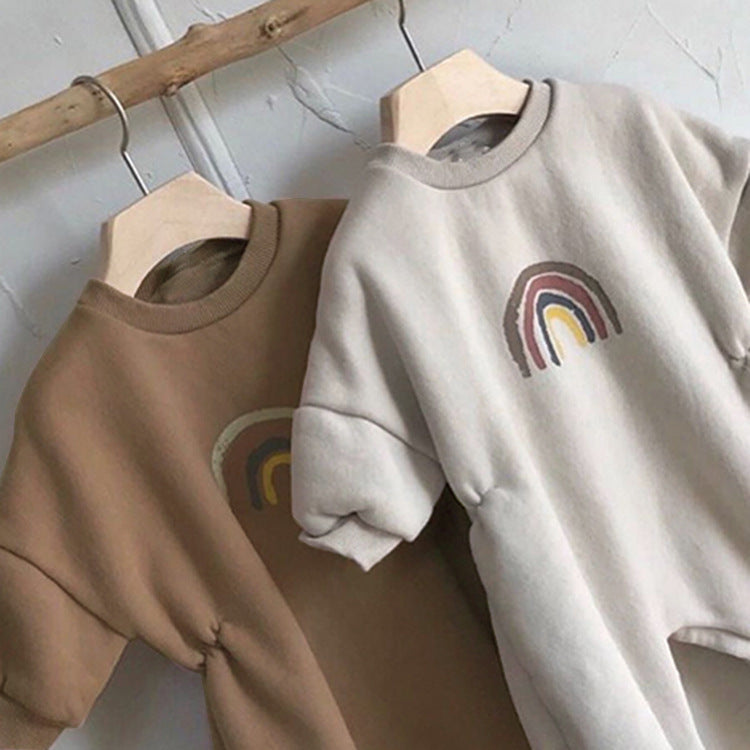 Rainbow fleece concealed button one-piece fleece hoodie and climbing suit