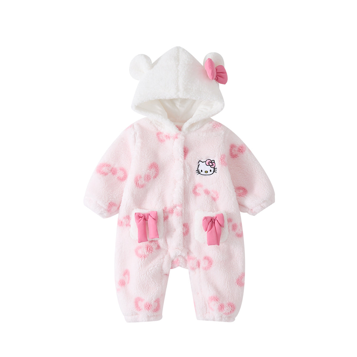 Printed Hooded Fleece Bodysuit for Baby Girls, Butterfly Print Warm Onesie