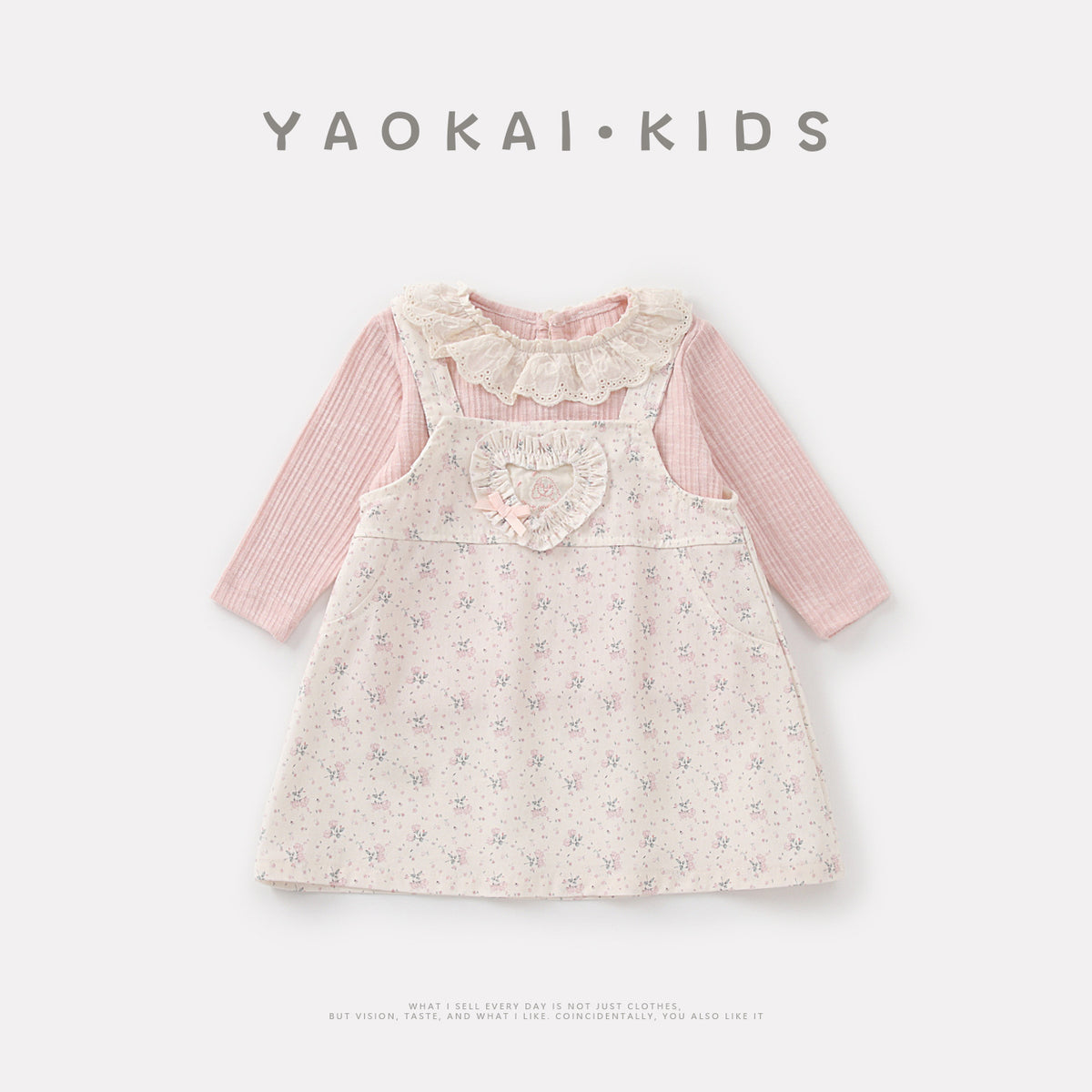Print Overalls Dress Set for Baby Girls Two-Piece Outfit with Dress and Bodysuit