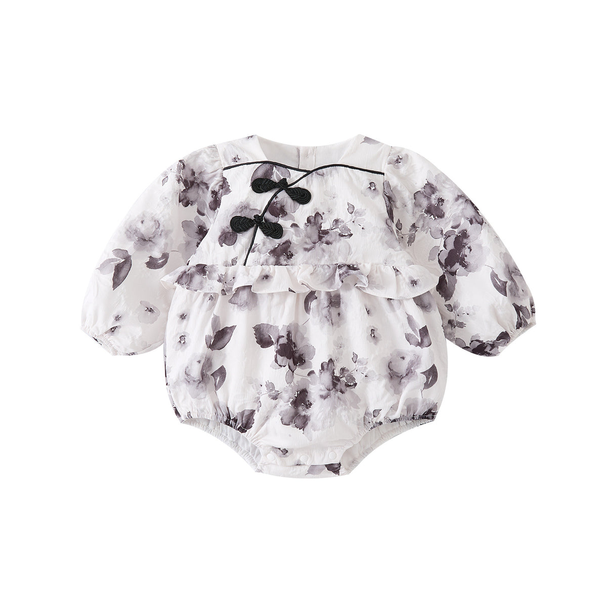 Romper for Baby Girls Elegant Full-Print National Style with Button Closure One-Piece Outfit
