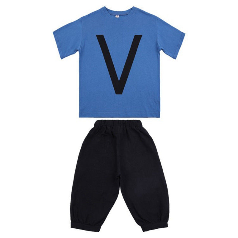 Children's Short Sleeve Set, Cool Boys' Casual T-Shirt, Medium to Large Kids' Sporty Two-Piece