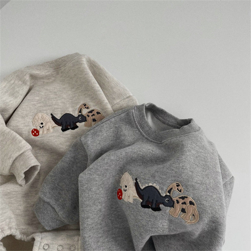 Dinosaur embroidery fleece bag fart hoodie crawling suit