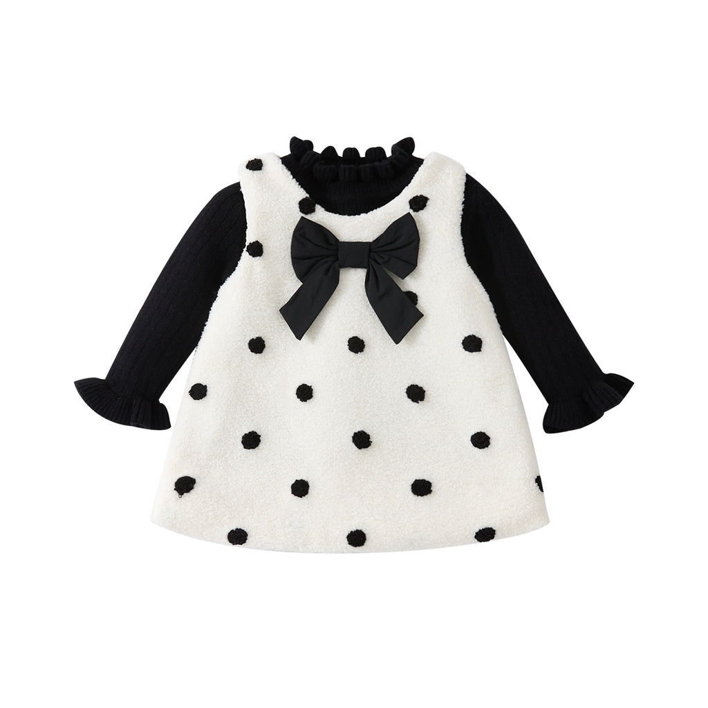 Fleece Lined Thickened Vest Dress Set with Fluffy Skirt and Bottoms Two-Piece Outfit