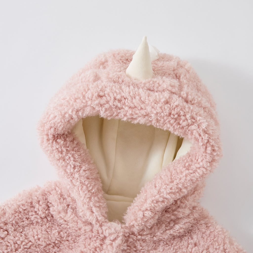 Fleece Lined Thick Furry Cloak for Baby Girls, Versatile Warm Hooded Cartoon Poncho