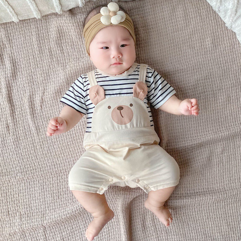 Cute Baby Short Sleeve Romper Infant Bodysuit Newborn Fake Two-Piece Crawler Lightweight Onesie