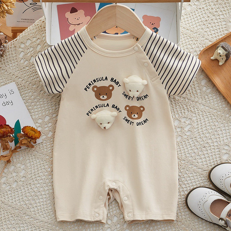 Cute Baby Short Sleeve Romper Infant Bodysuit Newborn Fake Two-Piece Crawler Lightweight Onesie