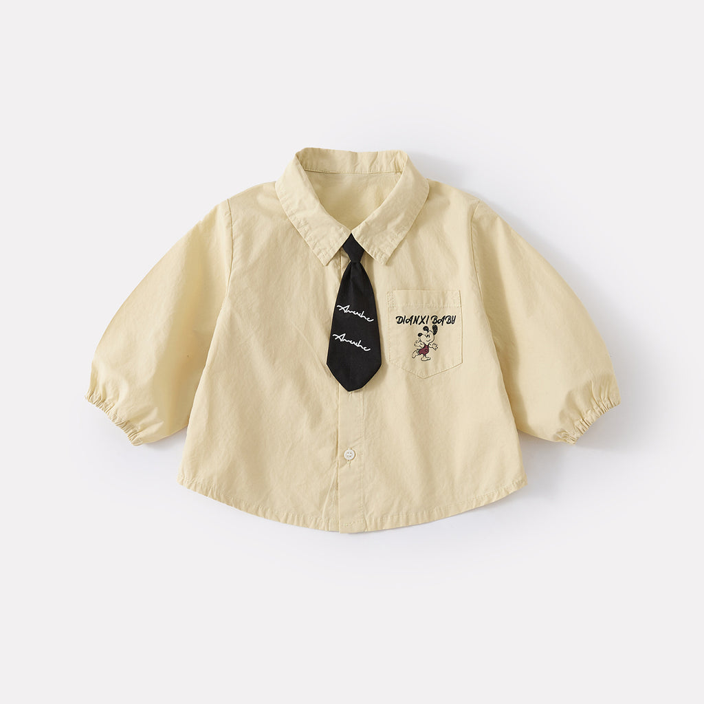 Cartoon Shirt with Tie and Casual Sweatpants Two-Piece Set
