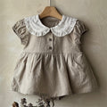 Cute and sweet color blocked collar with bubble sleeves wrapped in fart pants skirt