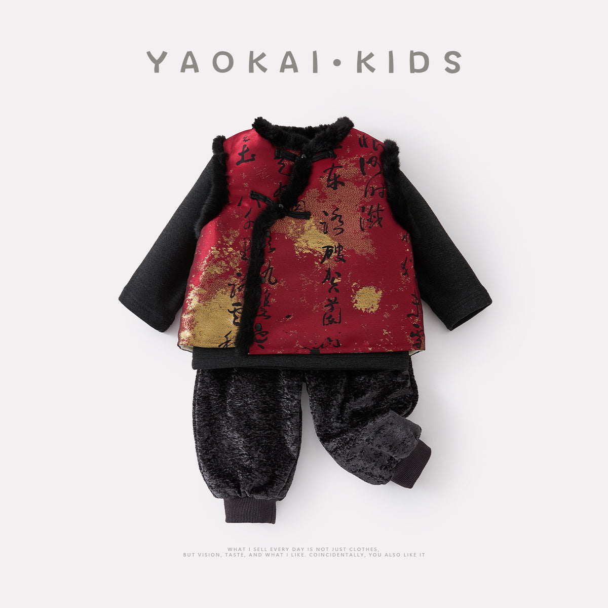 Embroidery Sleeveless Fleece Lined  Thickened  Set Baby Boy  National Style  Three-Piece Set